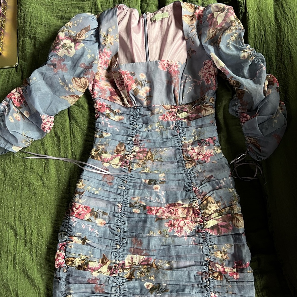ASOS Floral Long Sleeve Dress in Blue and Pink
